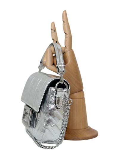 Fendi Mini Baguette Silver FF Leather Shoulder Crossbody Bag 0135AS Silver 2523539