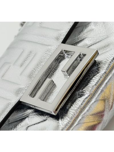 Fendi Mini Baguette Silver FF Leather Shoulder Crossbody Bag 0135AS Silver 2523539