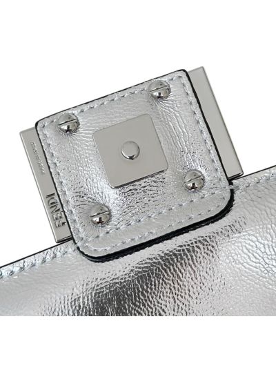 Fendi Mini Baguette Silver FF Leather Shoulder Crossbody Bag 0135AS Silver 2523539