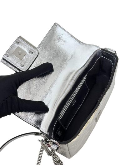 Fendi Mini Baguette Silver FF Leather Shoulder Crossbody Bag 0135AS Silver 2523539
