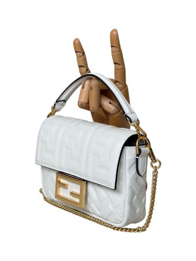 Fendi Mini Baguette White FF Leather Shoulder Crossbody Bag 0135AS White 2523552