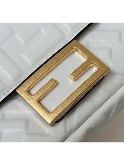 Fendi Mini Baguette White FF Leather Shoulder Crossbody Bag 0135AS White 2523552