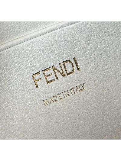 Fendi Mini Baguette White FF Leather Shoulder Crossbody Bag 0135AS White 2523552