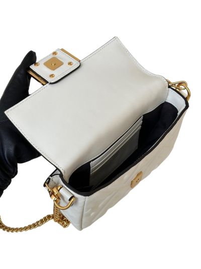 Fendi Mini Baguette White FF Leather Shoulder Crossbody Bag 0135AS White 2523552