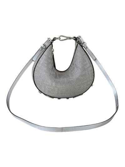 Fendi Mini Fendigraphy Silver Crystals Hobo Shoulder Bag A8688