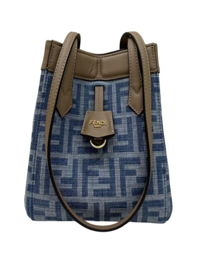 Fendi Mini Origami Light Blue FF Denim Fabric Bucket Shoulder Bag 8626s Blue 2523789