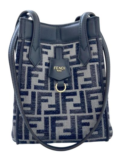 Fendi Mini Origami Navy Blue FF Denim Fabric Bucket Shoulder Bag 8626s Navy 2523722