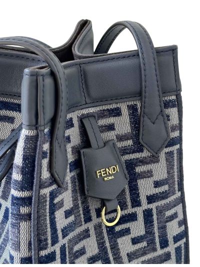 Fendi Mini Origami Navy Blue FF Denim Fabric Bucket Shoulder Bag 8626s Navy 2523722