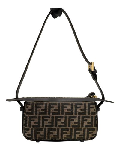 Fendi Mini Simply Fendi Brown FF Jacquard Fabric Shoulder Bag A8662 Brown 2523768