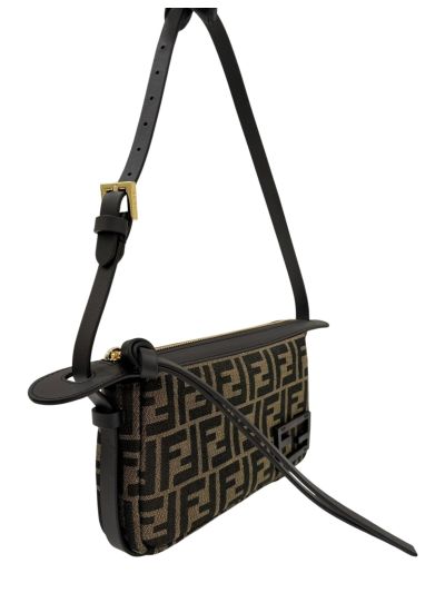 Fendi Mini Simply Fendi Brown FF Jacquard Fabric Shoulder Bag A8662 Brown 2523768