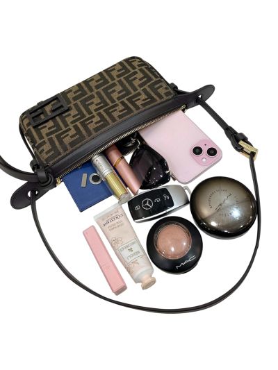 Fendi Mini Simply Fendi Brown FF Jacquard Fabric Shoulder Bag A8662 Brown 2523768