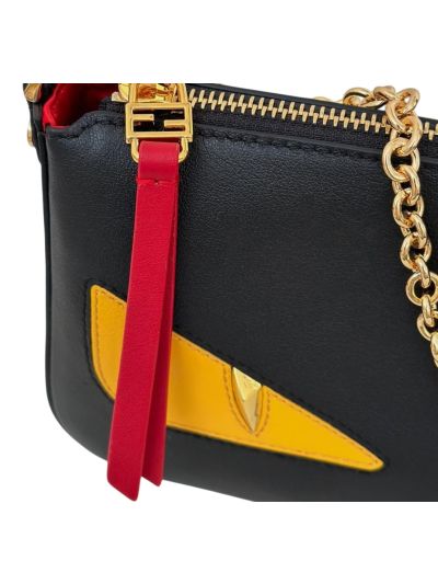 Fendi Monster Eyes Black Yellow Leather Clutch Shoulder Bag A8673 Black 2523680