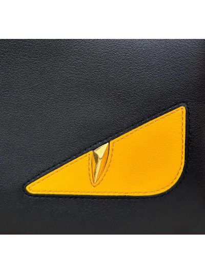 Fendi Monster Eyes Black Yellow Leather Clutch Shoulder Bag A8673 Black 2523680