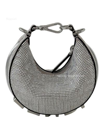 Fendi Nano Fendigraphy Silver Crystals Hobo Shoulder Bag A8688 Silver 2523507