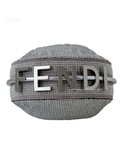 Fendi Nano Fendigraphy Silver Crystals Hobo Shoulder Bag A8688 Silver 2523507