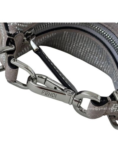 Fendi Nano Fendigraphy Silver Crystals Hobo Shoulder Bag A8688 Silver 2523507