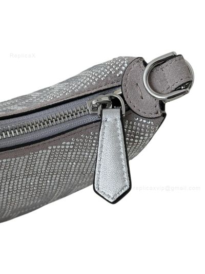 Fendi Nano Fendigraphy Silver Crystals Hobo Shoulder Bag A8688 Silver 2523507