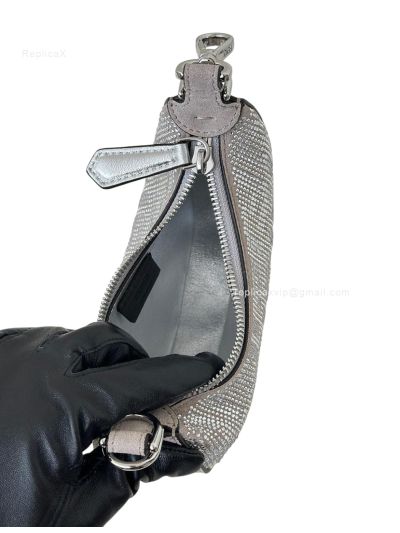 Fendi Nano Fendigraphy Silver Crystals Hobo Shoulder Bag A8688 Silver 2523507