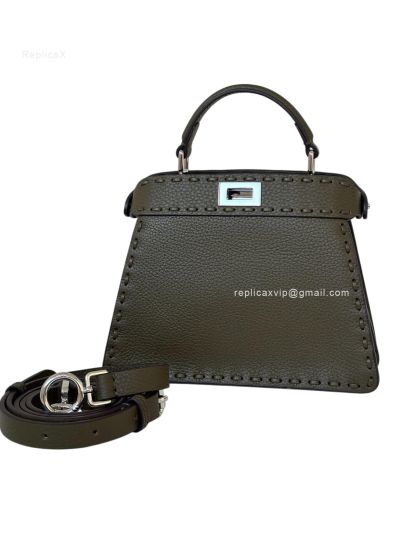 Fendi Peekaboo ISeeU Dark Green Grained Leather Shoulder Bag 80133As