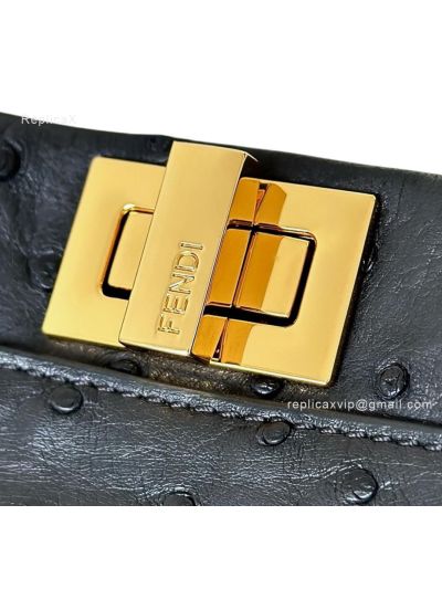 Fendi Peekaboo Mini Black Ostrich Leather Shoulder Crossbody Bag A66806 Black 2523651