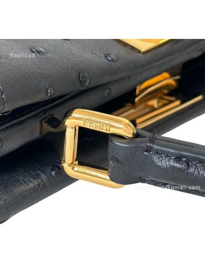 Fendi Peekaboo Mini Black Ostrich Leather Shoulder Crossbody Bag A66806 Black 2523651