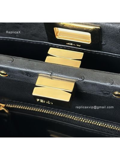 Fendi Peekaboo Mini Black Ostrich Leather Shoulder Crossbody Bag A66806 Black 2523651