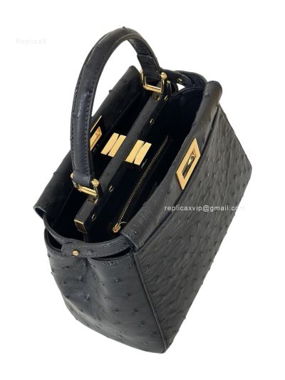 Fendi Peekaboo Mini Black Ostrich Leather Shoulder Crossbody Bag A66806 Black 2523651