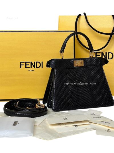 Fendi Peekaboo Mini Black Precious Skin Leather Shoulder Crossbody Bag A66810
