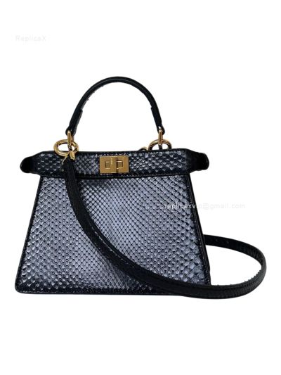 Fendi Peekaboo Mini Black Precious Skin Leather Shoulder Crossbody Bag A66810 Black 2523650
