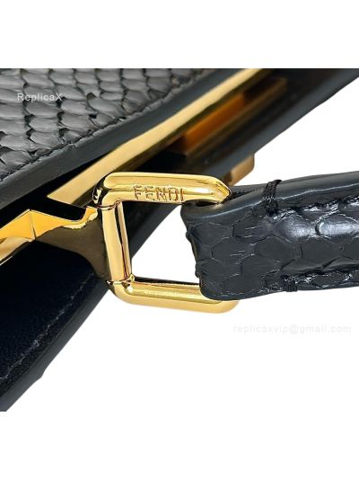 Fendi Peekaboo Mini Black Precious Skin Leather Shoulder Crossbody Bag A66810 Black 2523650