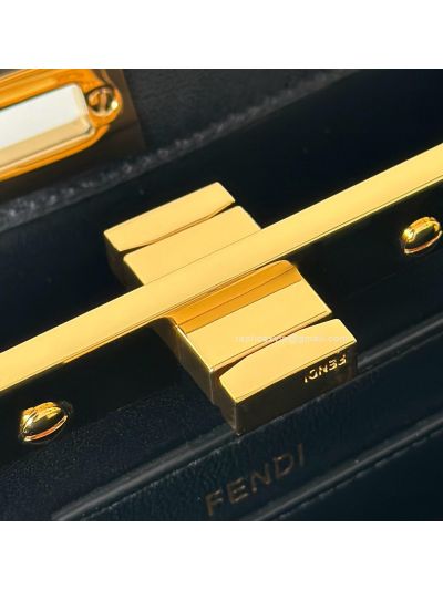 Fendi Peekaboo Mini Black Precious Skin Leather Shoulder Crossbody Bag A66810 Black 2523650