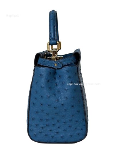 Fendi Peekaboo Mini Blue Ostrich Leather Shoulder Crossbody Bag A66806 Blue 2523652