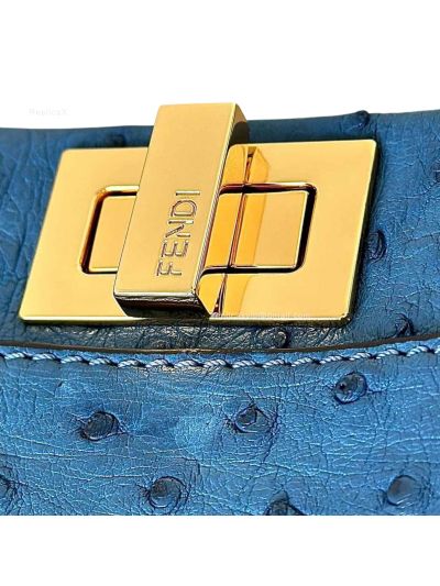 Fendi Peekaboo Mini Blue Ostrich Leather Shoulder Crossbody Bag A66806 Blue 2523652