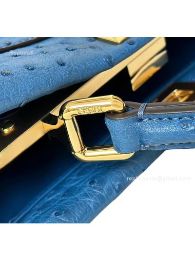 Fendi Peekaboo Mini Blue Ostrich Leather Shoulder Crossbody Bag A66806 Blue 2523652