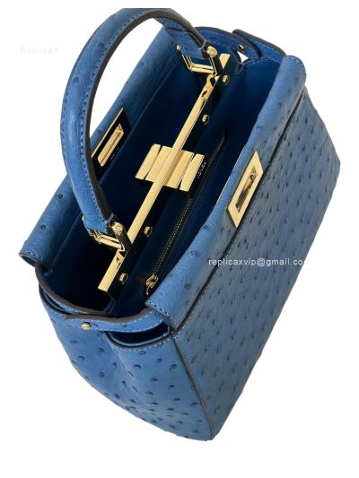 Fendi Peekaboo Mini Blue Ostrich Leather Shoulder Crossbody Bag A66806 Blue 2523652