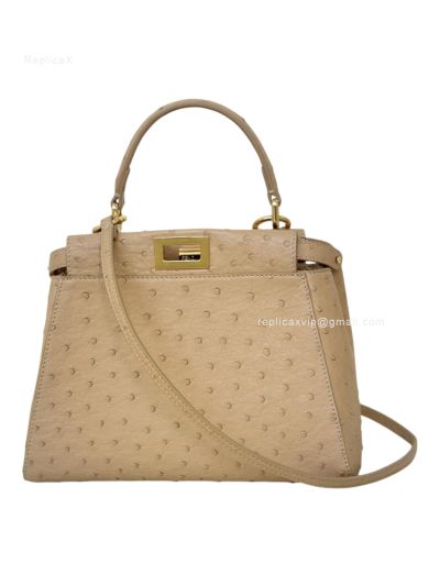 Fendi Peekaboo Mini Brown Ostrich Leather Shoulder Crossbody Bag A66806 Brown 2523656
