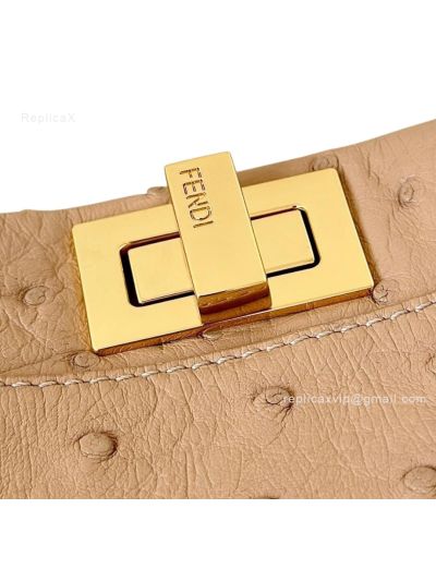 Fendi Peekaboo Mini Brown Ostrich Leather Shoulder Crossbody Bag A66806 Brown 2523656
