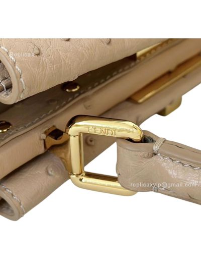 Fendi Peekaboo Mini Brown Ostrich Leather Shoulder Crossbody Bag A66806 Brown 2523656