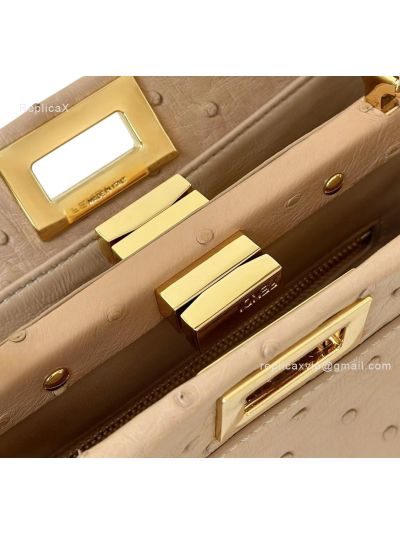 Fendi Peekaboo Mini Brown Ostrich Leather Shoulder Crossbody Bag A66806 Brown 2523656