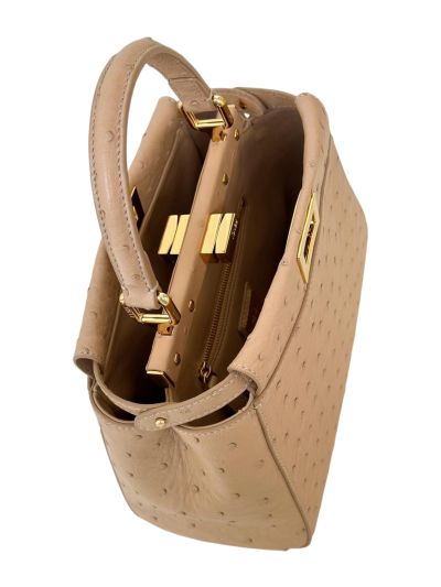 Fendi Peekaboo Mini Brown Ostrich Leather Shoulder Crossbody Bag A66806 Brown 2523656