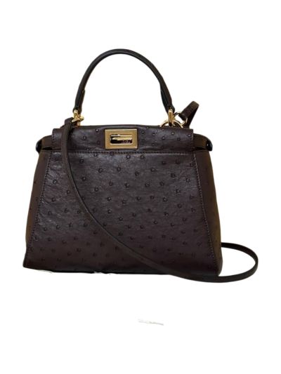 Fendi Peekaboo Mini Burgundy Ostrich Leather Shoulder Crossbody Bag A66806