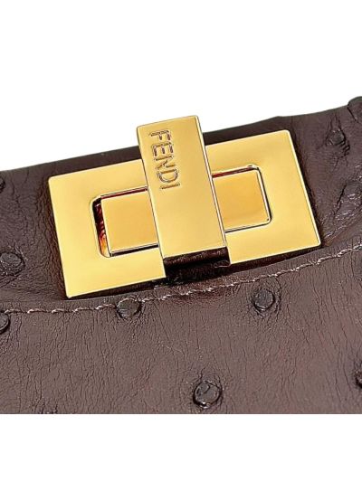 Fendi Peekaboo Mini Burgundy Ostrich Leather Shoulder Crossbody Bag A66806 Burgundy 2523654