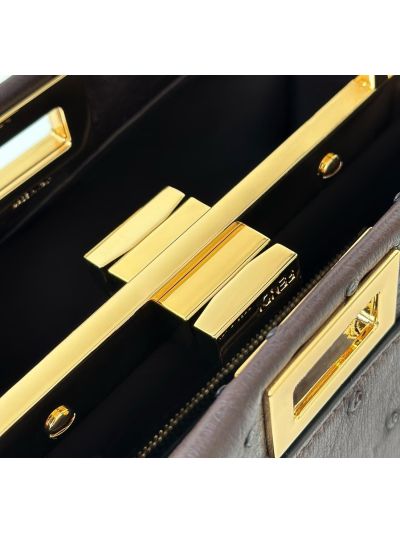 Fendi Peekaboo Mini Burgundy Ostrich Leather Shoulder Crossbody Bag A66806 Burgundy 2523654