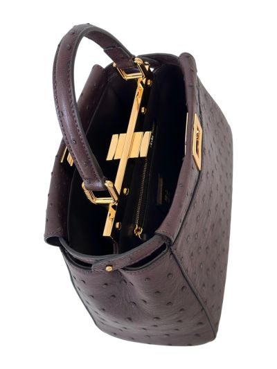 Fendi Peekaboo Mini Burgundy Ostrich Leather Shoulder Crossbody Bag A66806 Burgundy 2523654