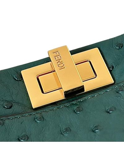 Fendi Peekaboo Mini Dark Green Ostrich Leather Shoulder Crossbody Bag A66806 Green 2523655