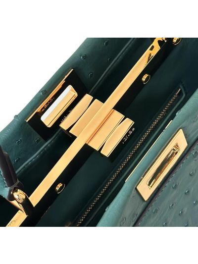 Fendi Peekaboo Mini Dark Green Ostrich Leather Shoulder Crossbody Bag A66806 Green 2523655