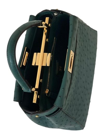 Fendi Peekaboo Mini Dark Green Ostrich Leather Shoulder Crossbody Bag A66806 Green 2523655