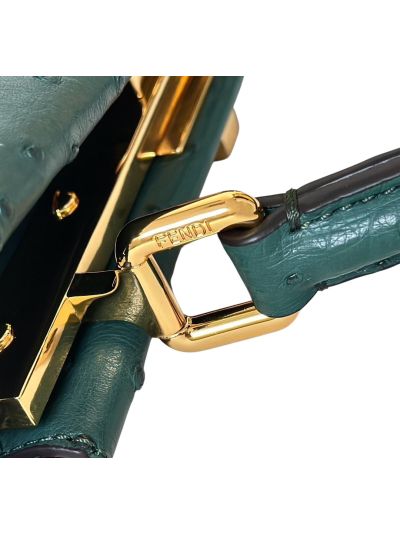 Fendi Peekaboo Mini Dark Green Ostrich Leather Shoulder Crossbody Bag A66806 Green 2523655