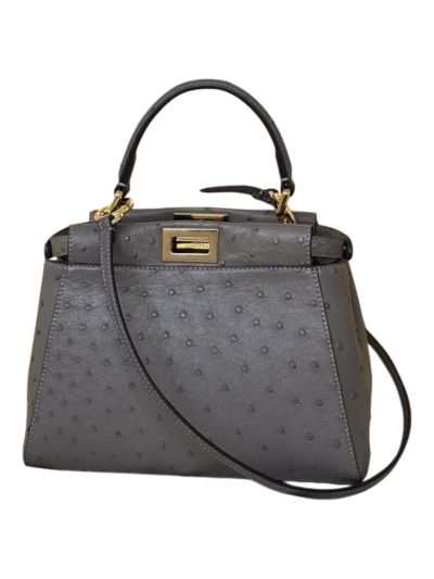 Fendi Peekaboo Mini Gray Ostrich Leather Shoulder Crossbody Bag A66806