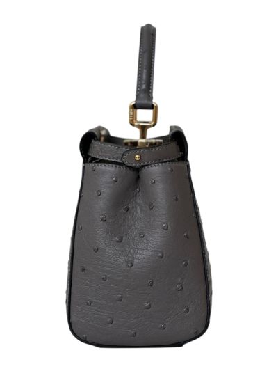 Fendi Peekaboo Mini Gray Ostrich Leather Shoulder Crossbody Bag A66806 Gray 2523653